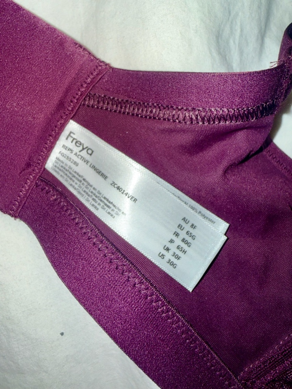 FREYA Dynamic Soft Cup Crop Top Sports Bra UK 30F/US 30G purple snake print. - Picture 7 of 8